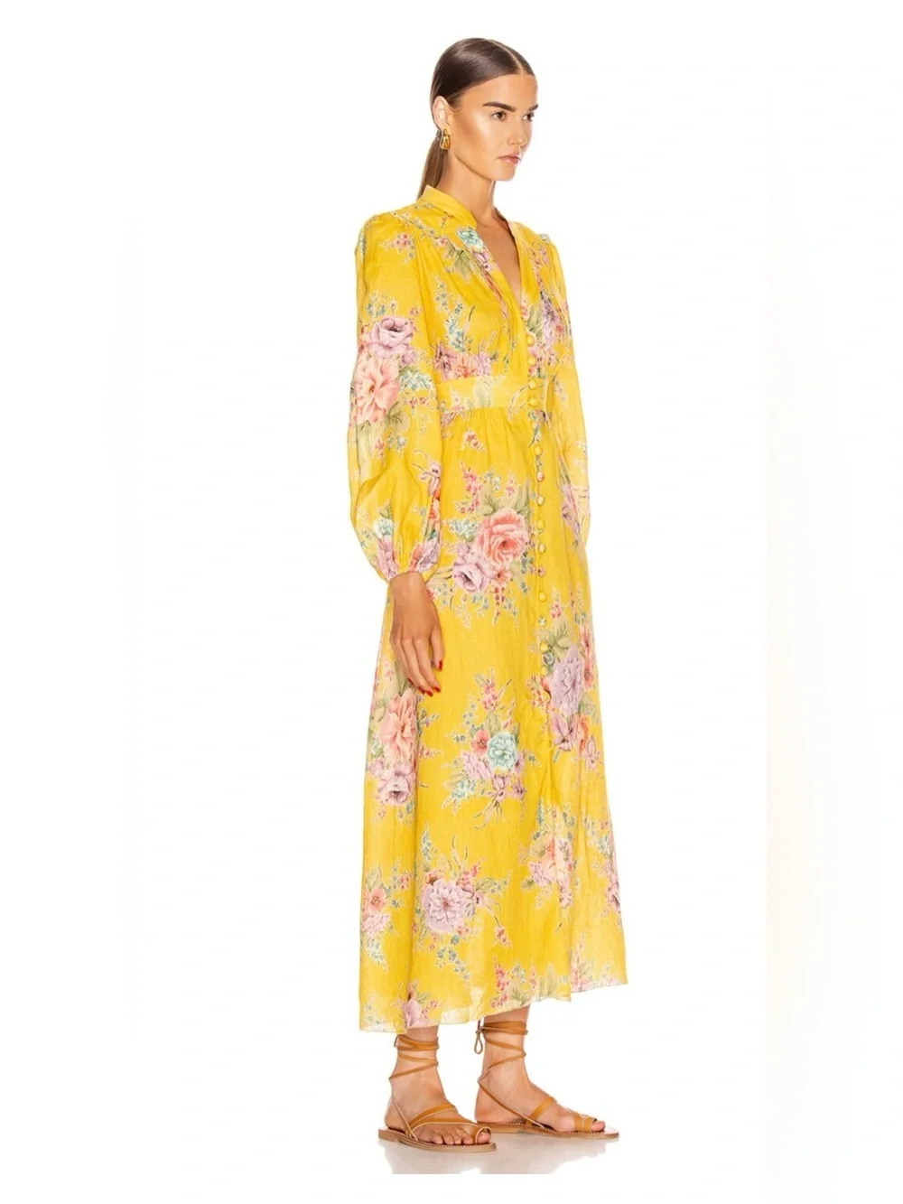 ZIMERRMANN Zinnia Floral Button Front Long Slip Front Midi Maxi Dress